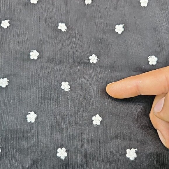 Wayf Crop Top Womens Size XS Black Embroidered Daisy Floral Chiffon Cinch Front - Picture 11 of 11